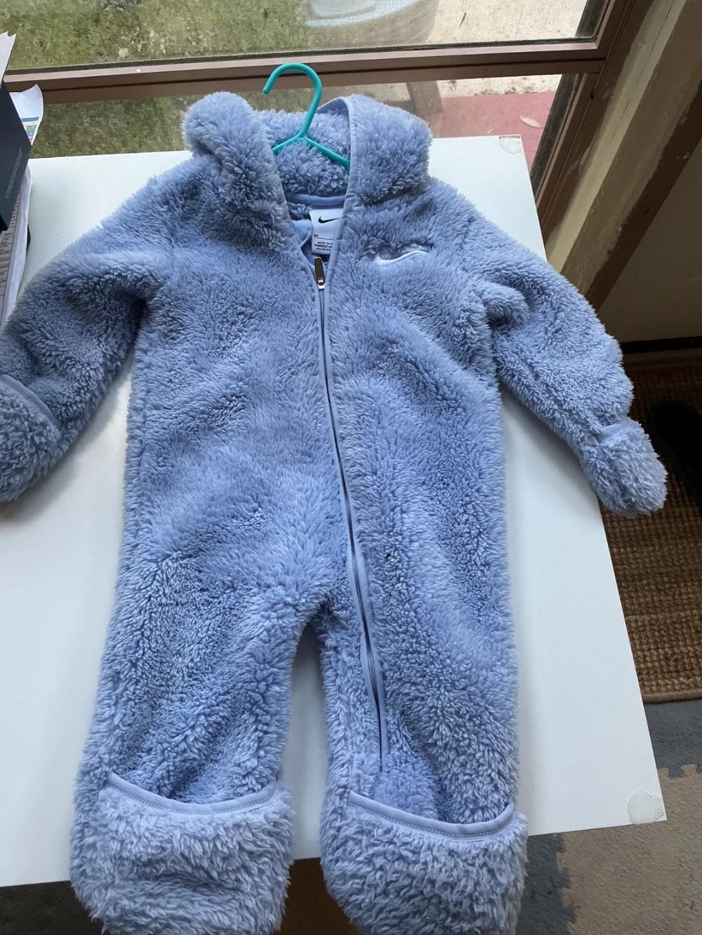 Nike Light Blue Plush Hooded Baby One-Piece Footie